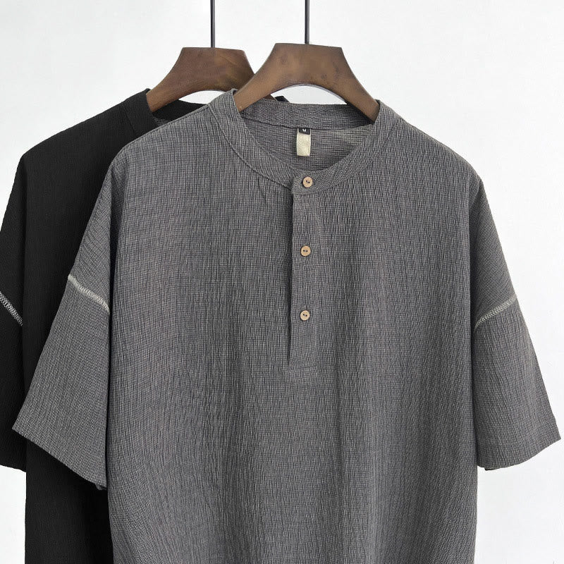 Mocoer Summer Solid Color Men Short Sleeve Button Shirt - Mocoer