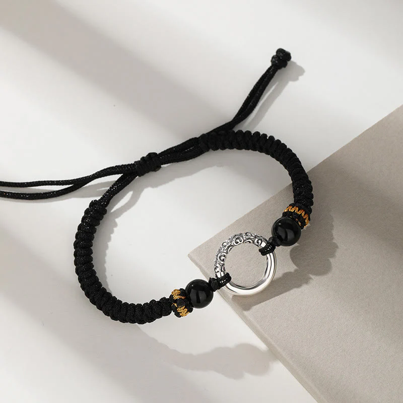 Mocoer 925 Sterling Silver Peace Buckle Auspicious Clouds Fortune Braided Bracelet - Mocoer
