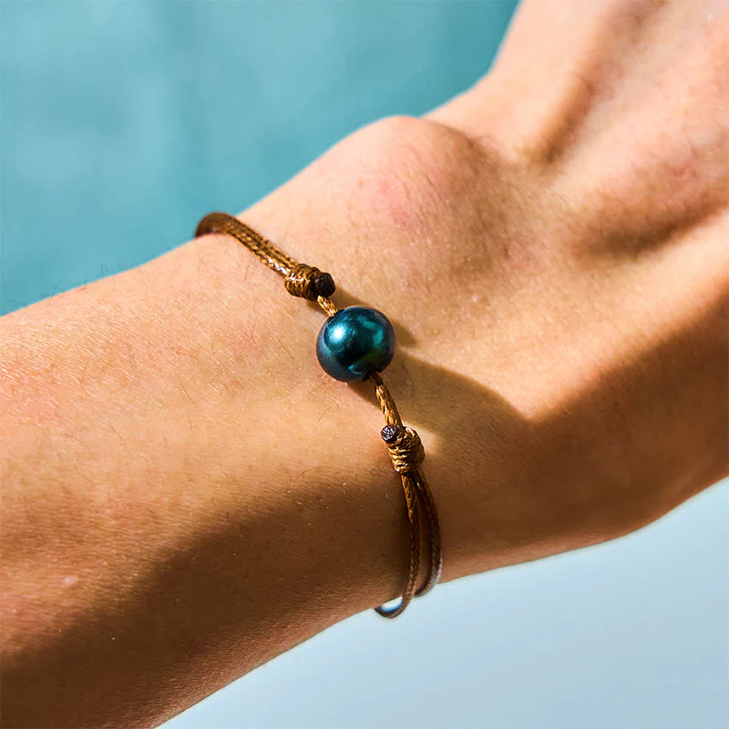 Mocoer Natural Tahitian Black Pearl Bead Wax Rope Healing Bracelet - Mocoer