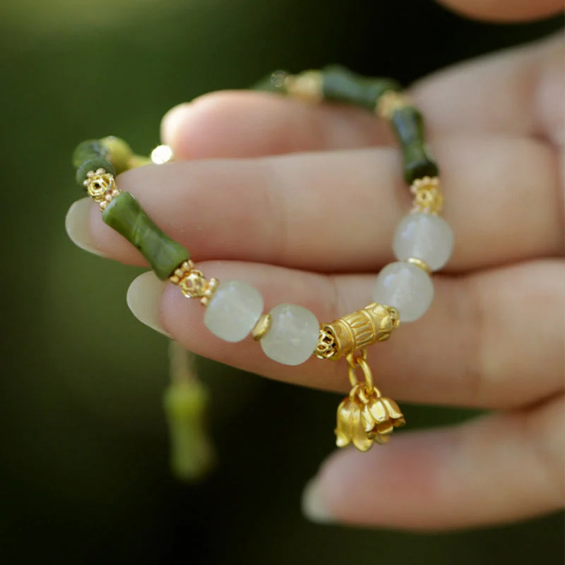 Mocoer Green Bamboo Jade Lily of the Valley Wealth Bracelet - Mocoer