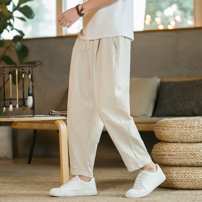 Mocoer Summer Men's Cotton Linen Pants With Pockets - Mocoer