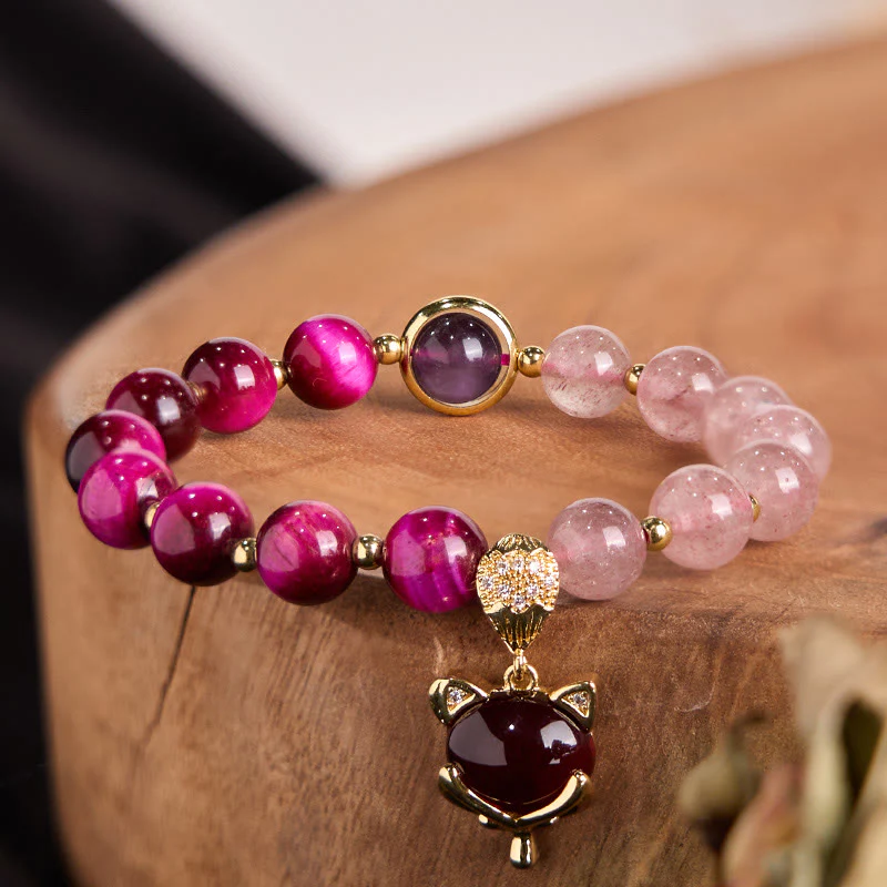 Mocoer Natural Strawberry Quartz Pixiu Love Bracelet - Mocoer