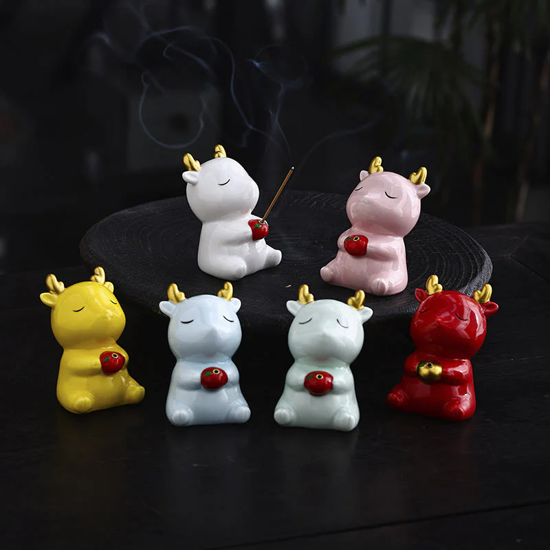 Mocoer Cute Deer Holder Healing Ceramic Incense Burner Desk Decoration - Mocoer