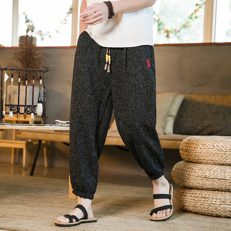 Mocoer Plain Drawstring Cotton Men's Harem Pants With Pockets - Mocoer