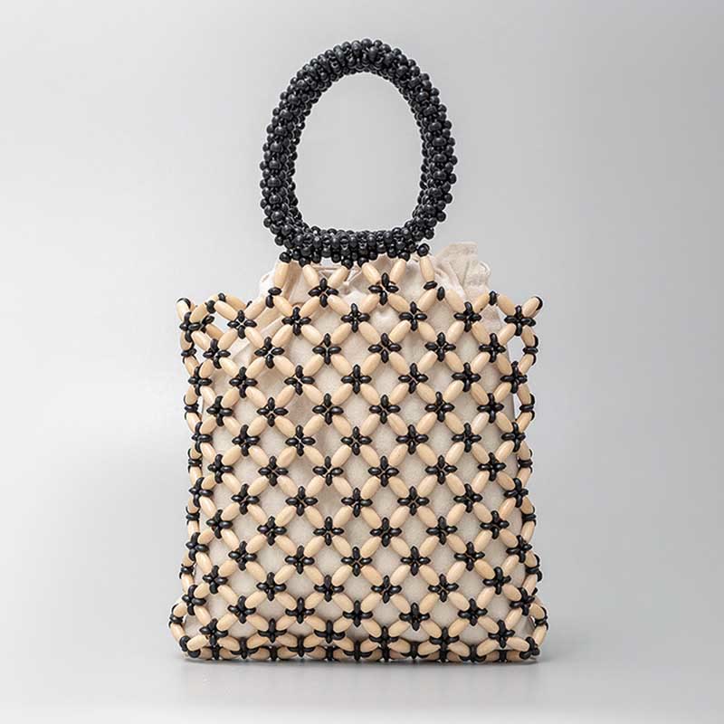 Mocoer Hand-woven Lozenge Wooden Beads Handbag - Mocoer