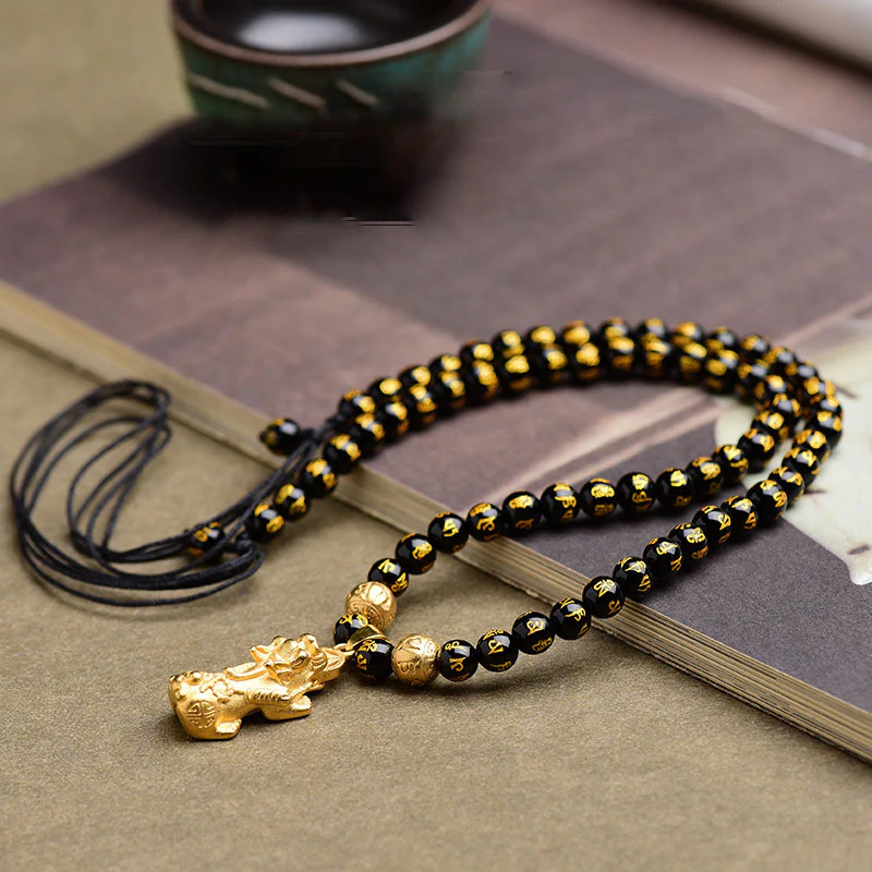 Mocoer FengShui Obsidian PiXiu Wealth Necklace - Mocoer