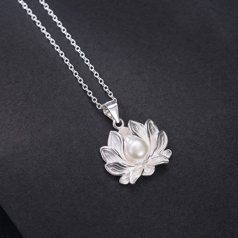 Mocoer 925 Sterling Silver Lotus Flower Pearl Wealth Necklace Pendant - Mocoer