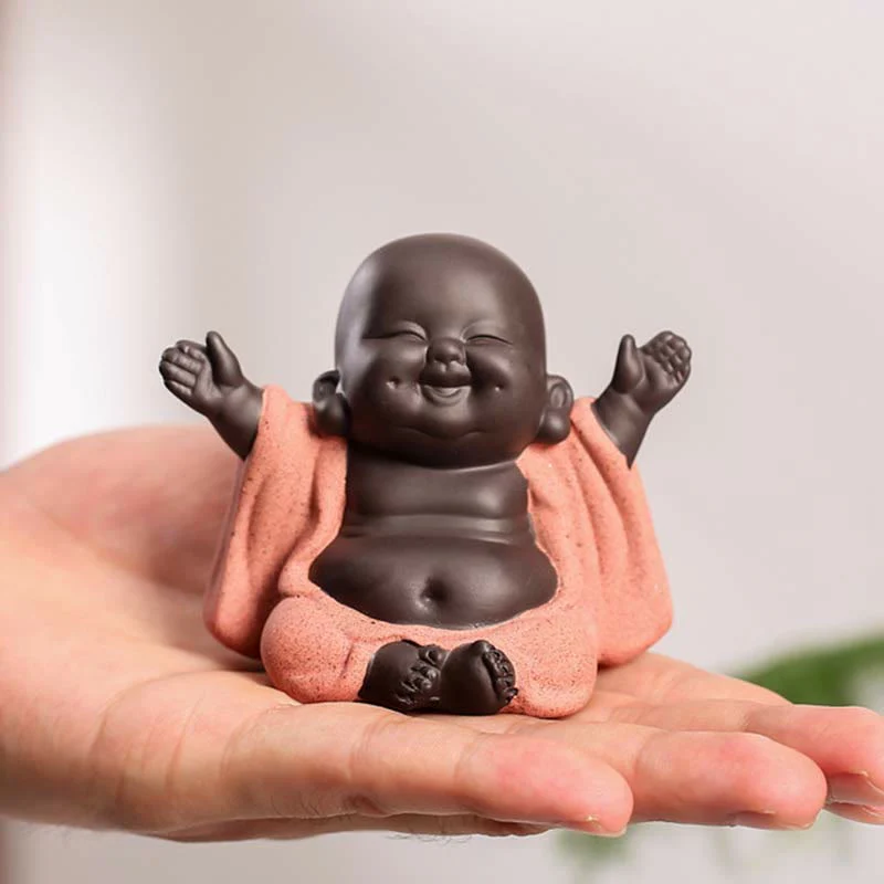 Mocoer Always Smiling Laughing Buddha Wealth Luck Purple Clay Maitreya Statue Decoration - Mocoer