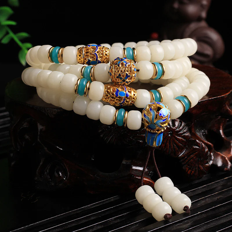 Mocoer Natural White Bodhi Seed Mala 108 Beads Wealth Bracelet - Mocoer