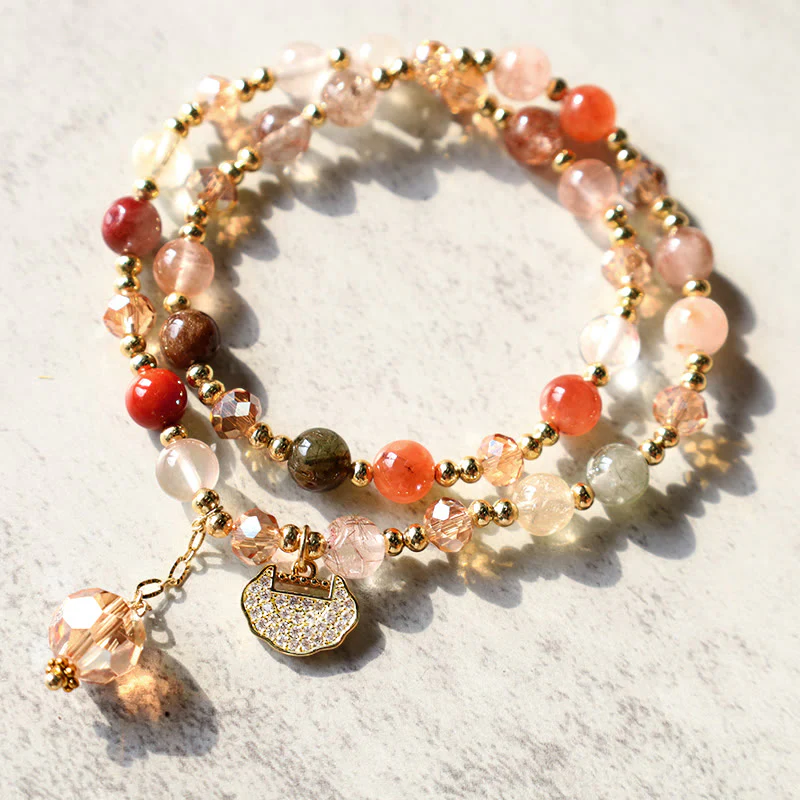 Mocoer Colorful Rutilated Quartz Double Wrap Spiritual Growth Bead Bracelet - Mocoer