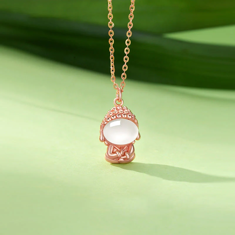 Mocoer 925 Sterling Silver Chalcedony Formless Buddha Positive Necklace Pendant - Mocoer