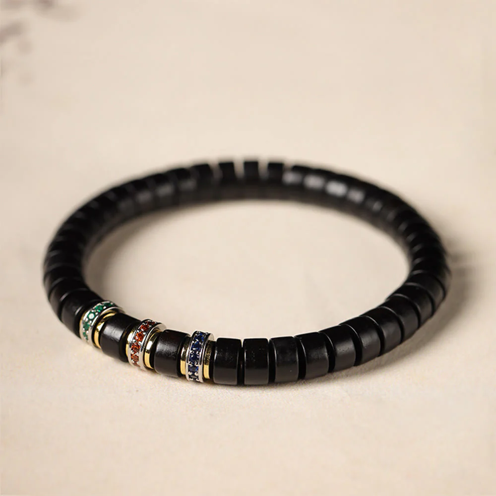 Mocoer Ebony Wood Small Leaf Red Sandalwood Zircon Peace Bracelet - Mocoer