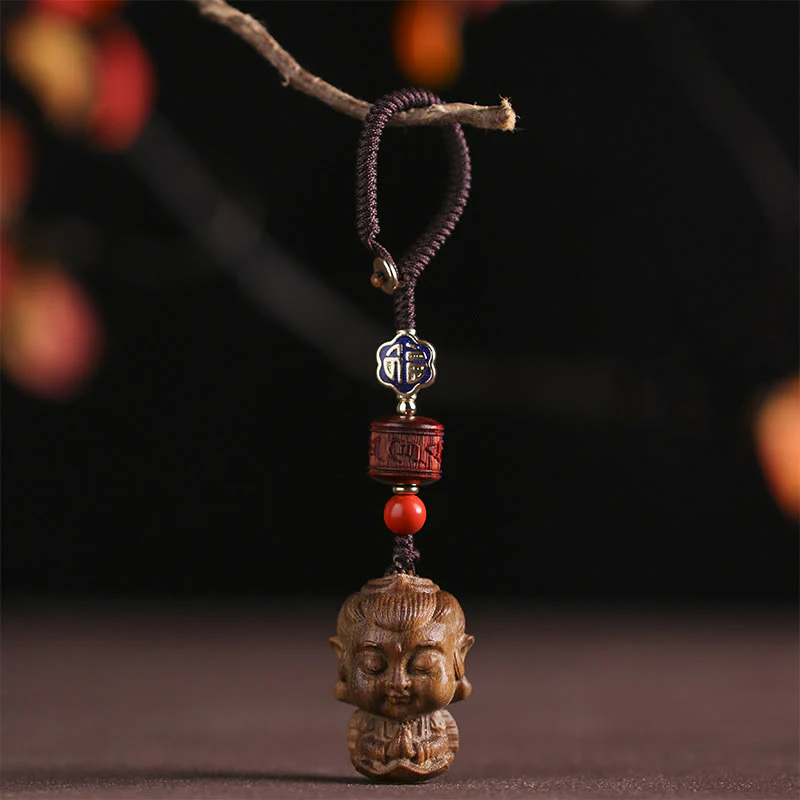 Mocoer Chinese Zodiac Natal Buddha Green Sandalwood Om Mani Padme Hum Peace Key Chain - Mocoer