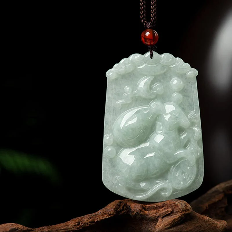 Mocoer Natural Jade 12 Chinese Zodiac Abundance Amulet Pendant Necklace - Mocoer