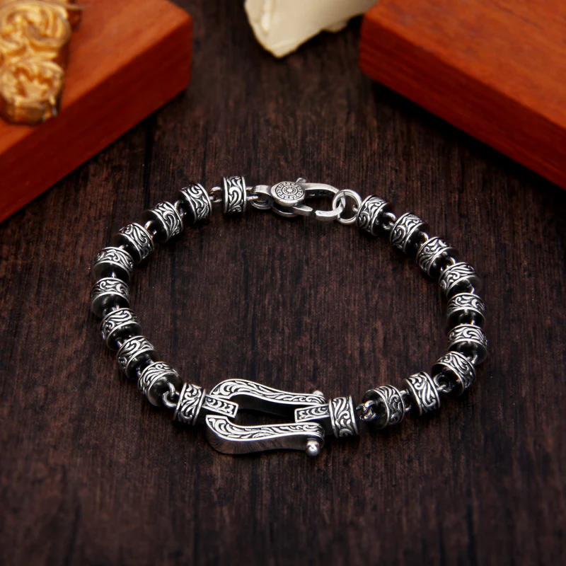 Mocoer Tang Dynasty Flower Design Copper Luck Buckle Bracelet - Mocoer