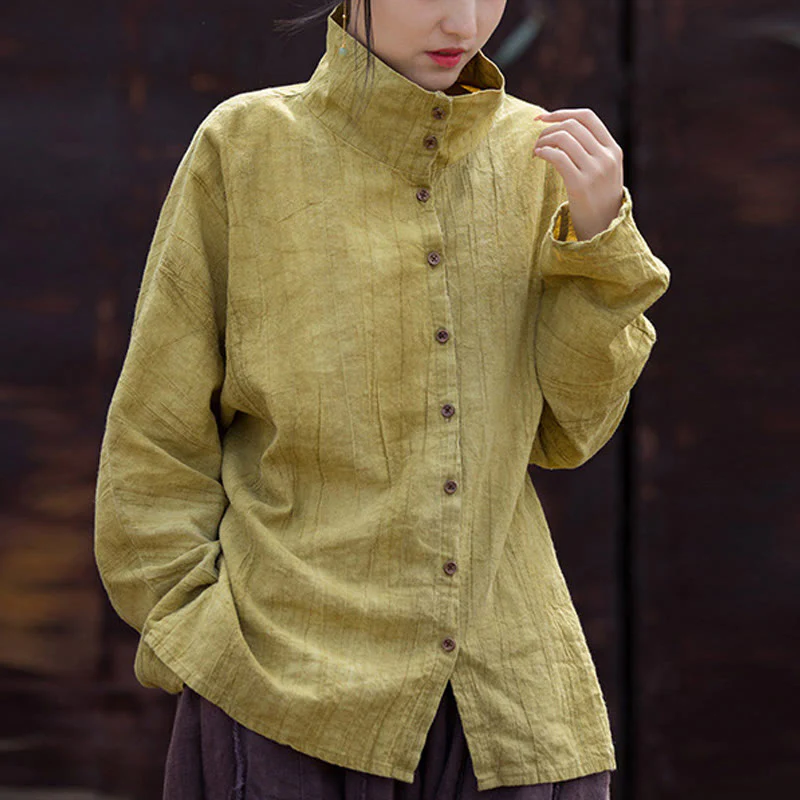 Mocoer Turtleneck Dyeing Ramie Cotton Chinese Style Cardigan Clothing - Mocoer