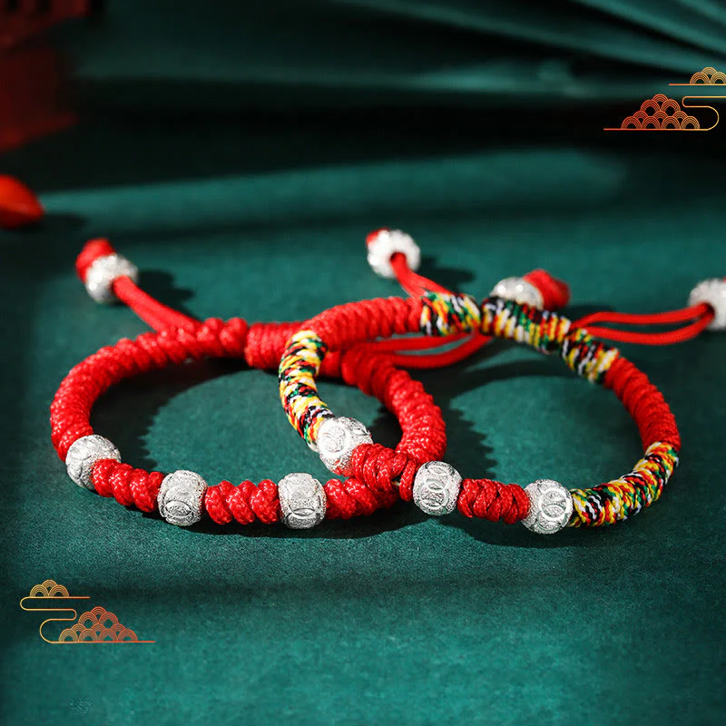 Mocoer 925 Sterling Silver King Kong Knot Multicolored Red String Strength Handmade Braided Kids Child Bracelet - Mocoer
