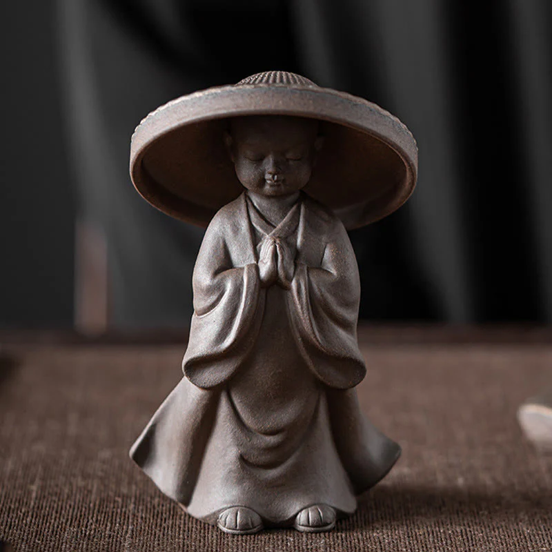 Mocoer Little Brown Monk Hat Strainer Ceramic Tea Accessories Figurine Zen Home Desk Decoration - Mocoer