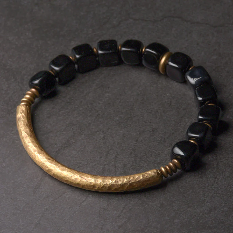 Mocoer Black Obsidian Crystal Copper Strength Couple Bracelet - Mocoer