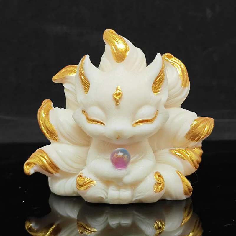 Mocoer Small Nine Tailed Fox Carved Ivory Fruit Support Home Decoration - Mocoer