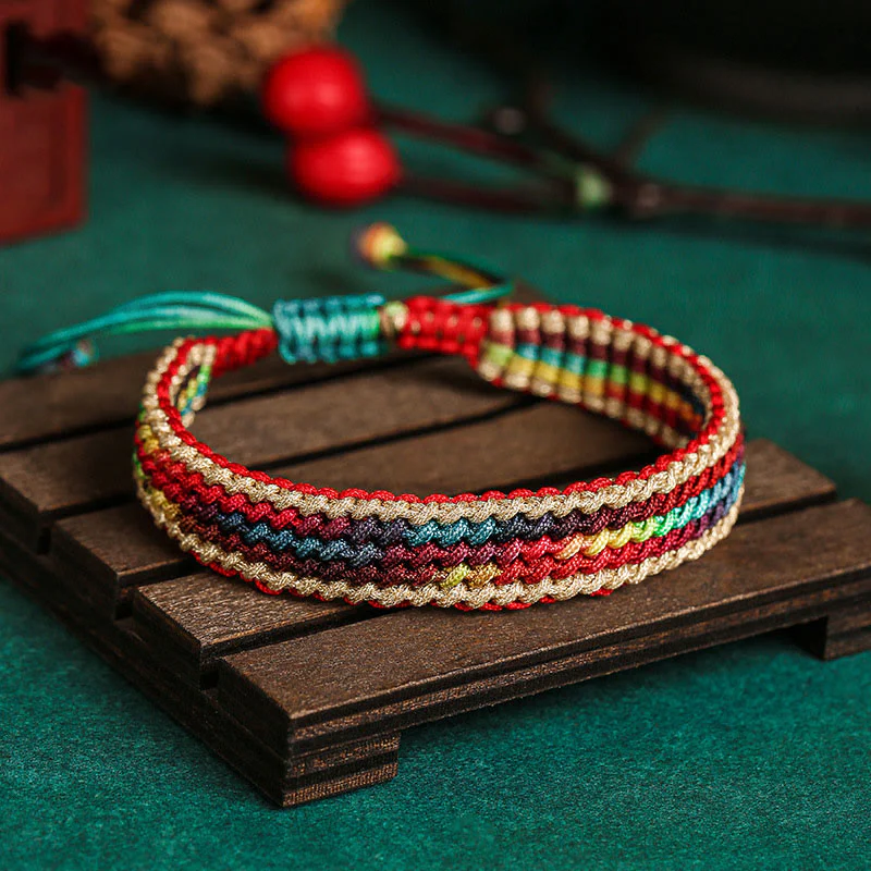 Mocoer Tibet Handmade Rainbow Multicolored Protection Braided String Bracelet - Mocoer