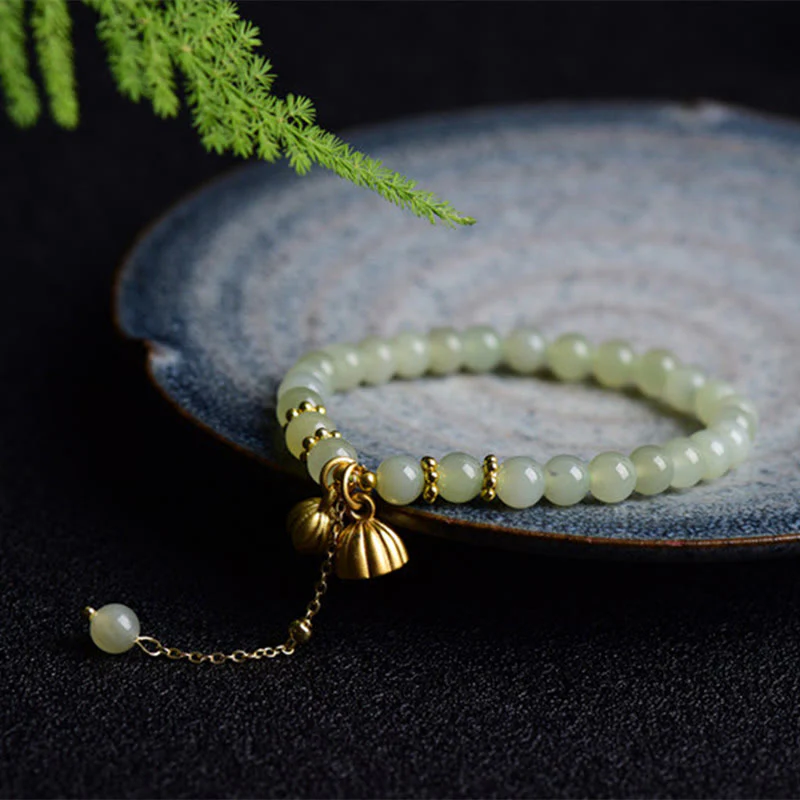 Mocoer Natural Hetian Jade Lotus Luck Bracelet - Mocoer