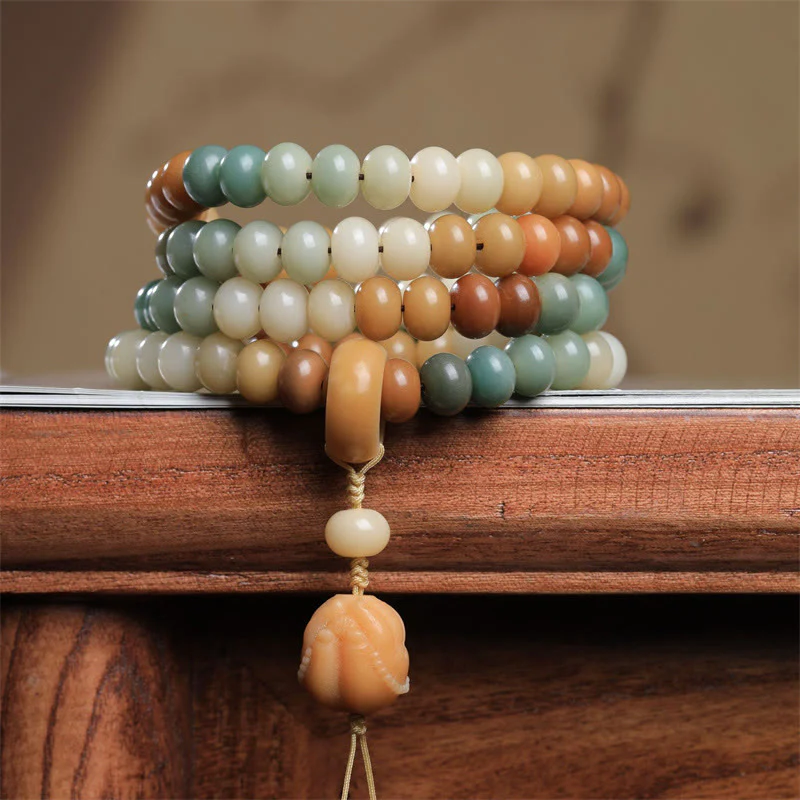 Mocoer 108 Mala Beads Gradient Bodhi Seed Buddha Hand Engraved Peace Bracelet - Mocoer