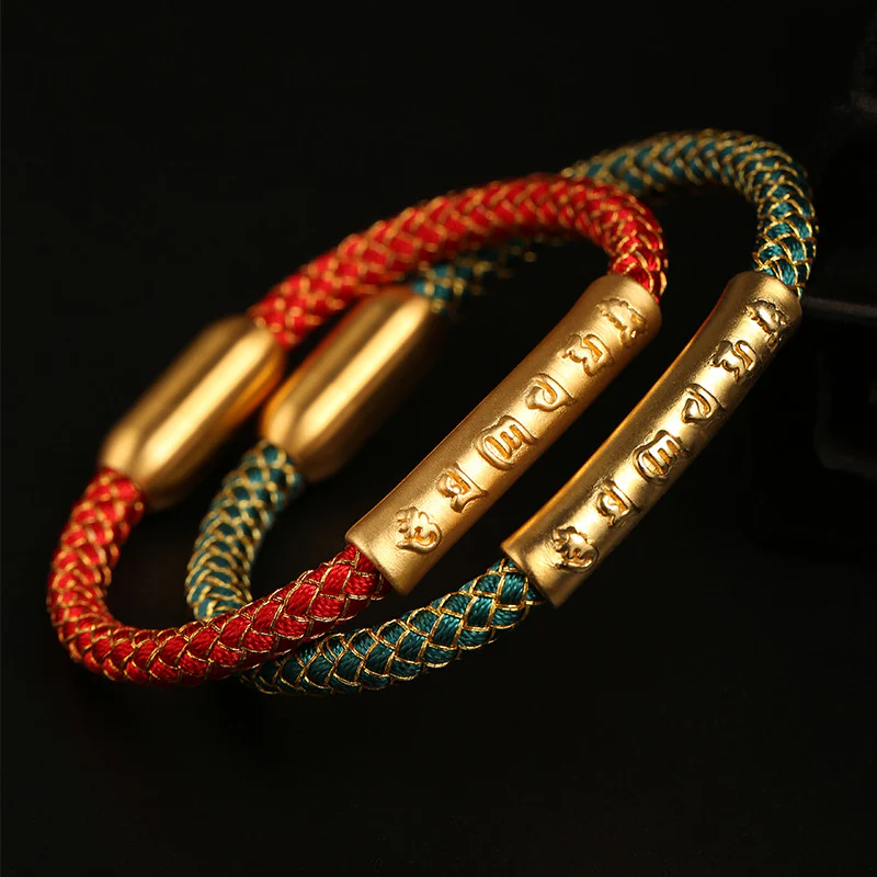 Mocoer Handmade 999 Sterling Silver Om Mani Padme Hum Protection Dragon Scale Braided Magnetic Buckle Bracelet - Mocoer