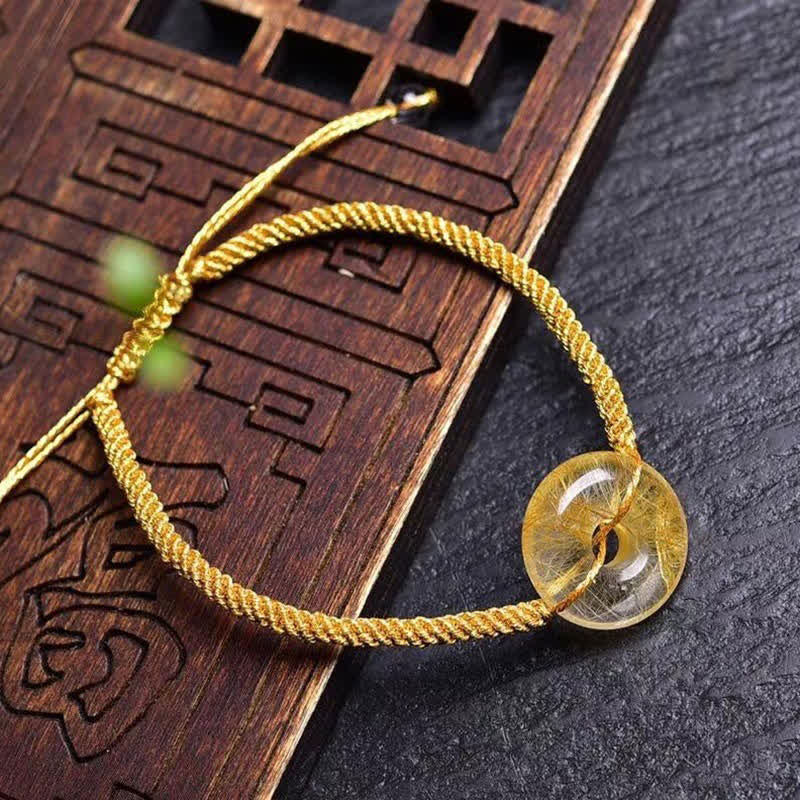 Mocoer Round Citrine Peace Buckle Happiness Braided Bracelet - Mocoer