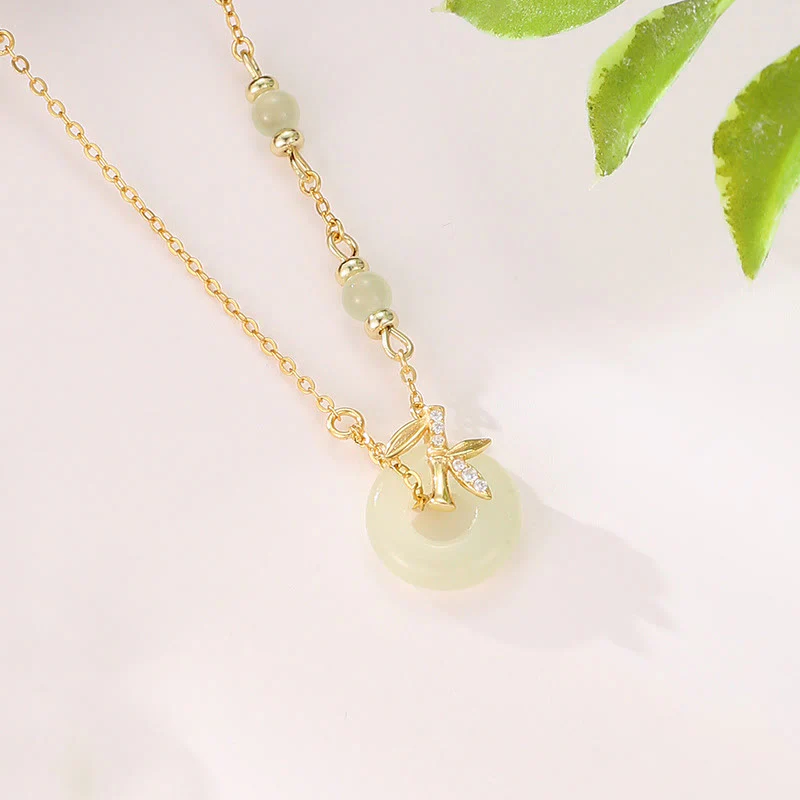 Mocoer Hetian Jade 925 Sterling Silver Cubic Zirconia Peace Buckle Abundance Necklace Pendant - Mocoer