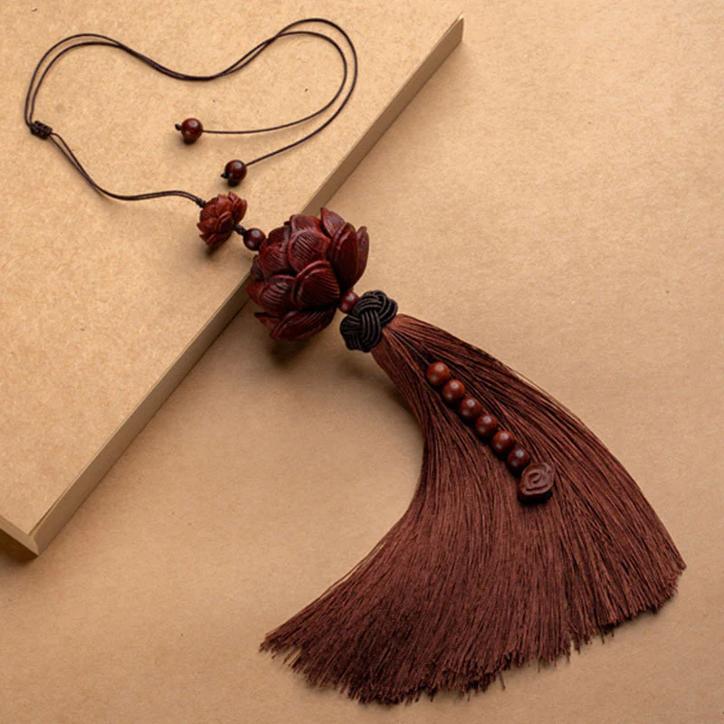 Mocoer Tibetan Small Leaf Red Sandalwood Lotus Luck Protection Tassel Decoration - Mocoer