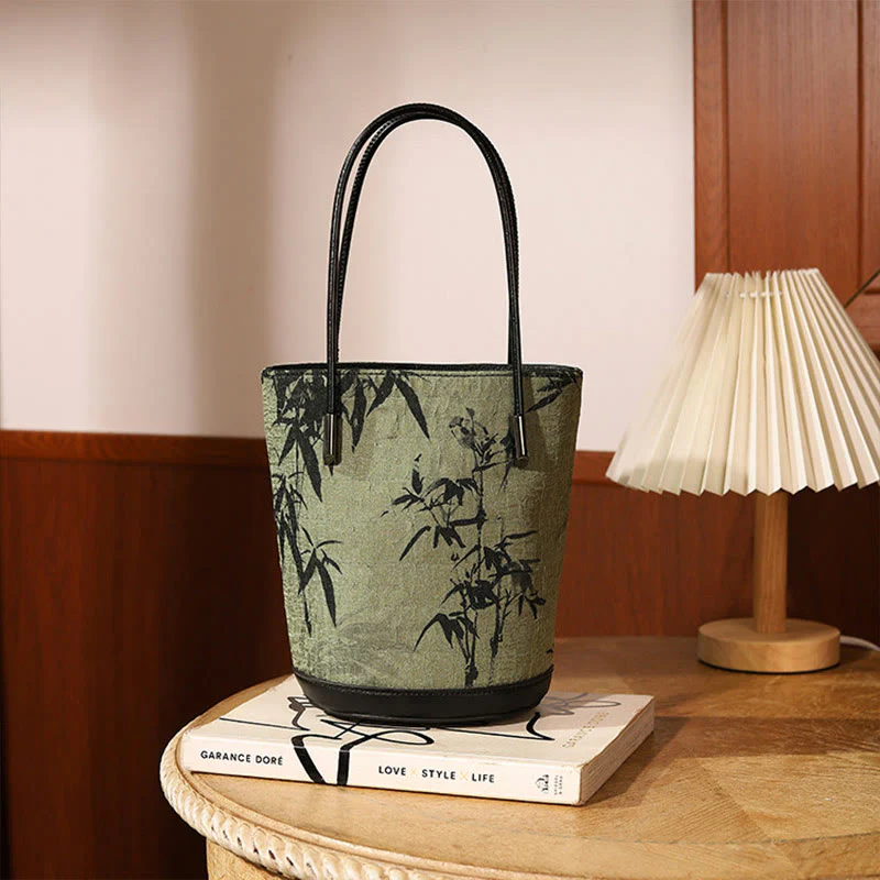 Mocoer Green Bamboo Print Vintage Crossbody Bag Handbag - Mocoer