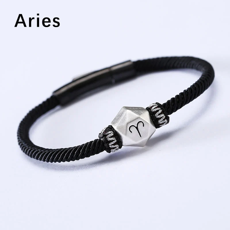 Mocoer 999 Sterling Silver 12 Constellations of the Zodiac Protection Handmade String Bracelet - Mocoer