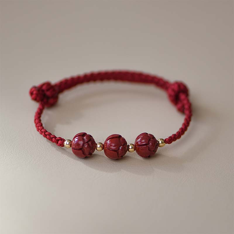 Mocoer Cinnabar Jade Lotus Calm Red String Weave Bracelet - Mocoer