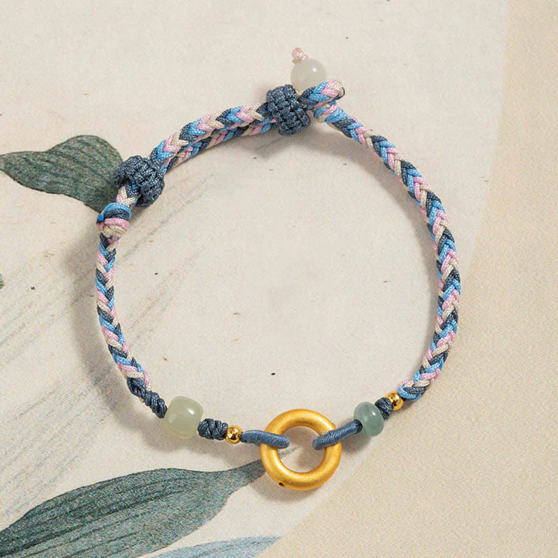 Mocoer 999 Sterling Silver Hetian Jade Knitted Hand Rope Luck Health Bracelet - Mocoer