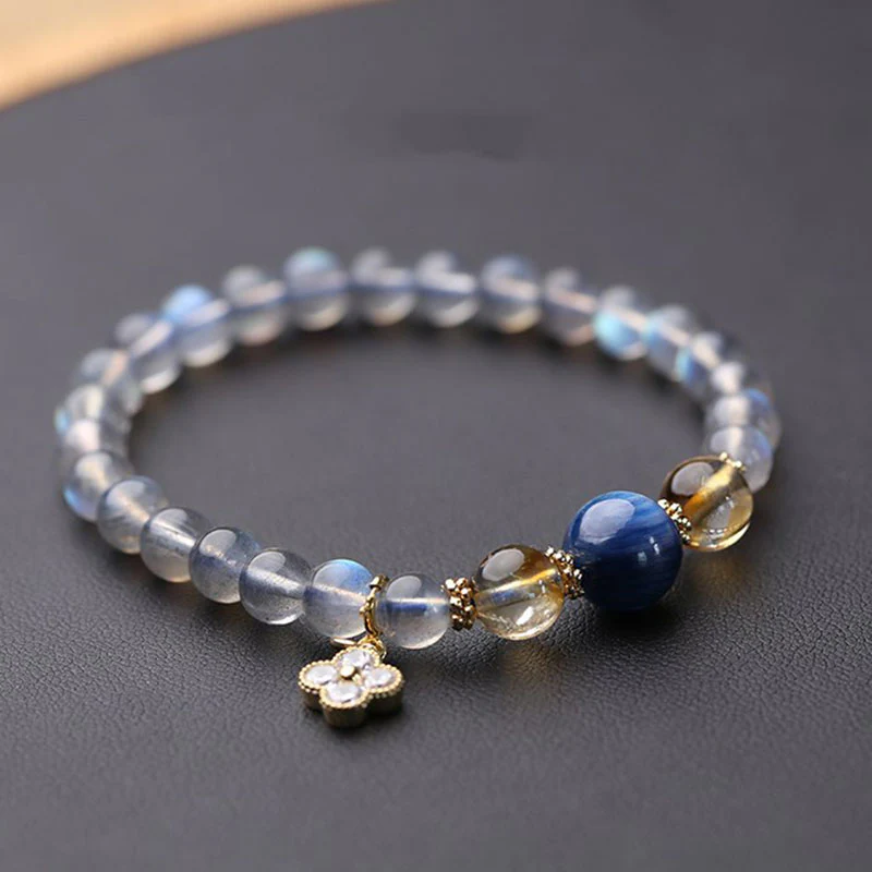 Mocoer Natural Moonstone Flower Chram Healing Beads Bracelet - Mocoer