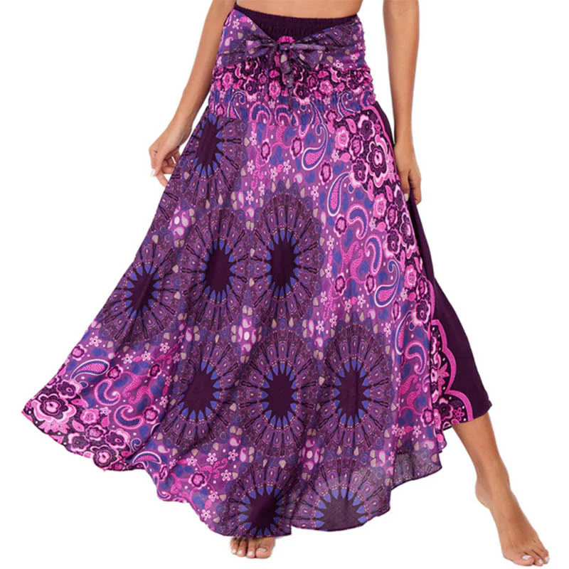 Mocoer Two Style Wear Bohemian Mandala Flower Water Drop Lace-up Skirt Dress - Mocoer