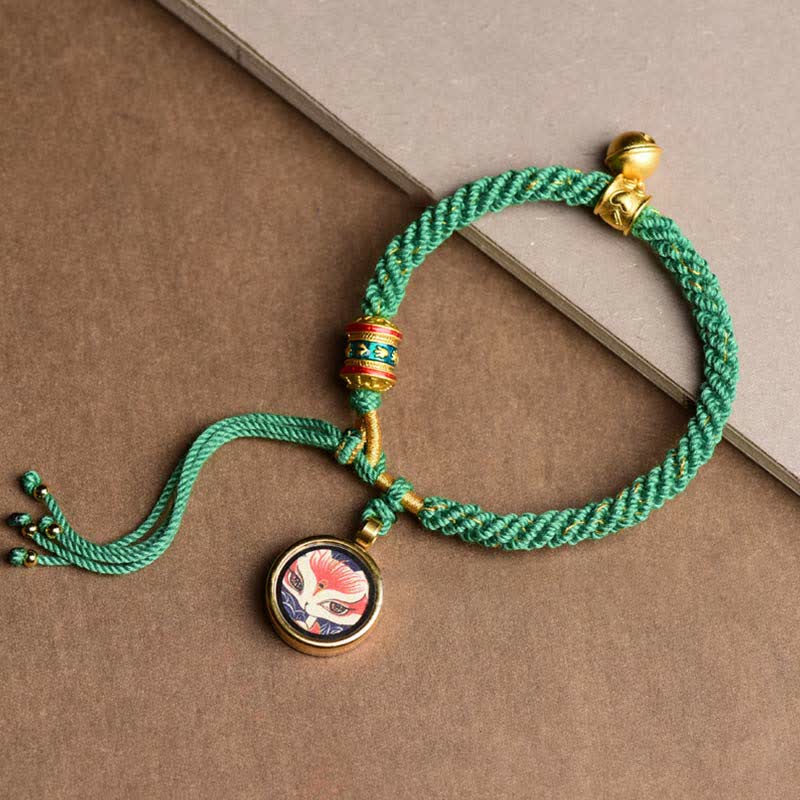 Mocoer Tibetan Five God Of Wealth Thangka Luck Prayer Wheel Bell Braid String Bracelet - Mocoer