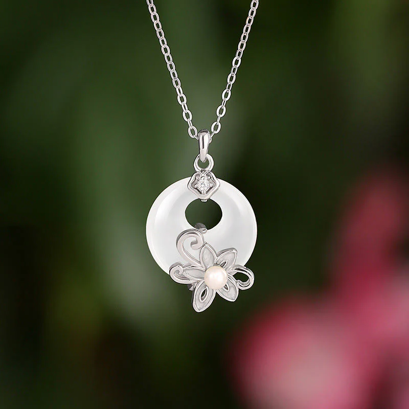 Mocoer Chalcedony Peace Buckle 999 Sterling Silver Lotus Positive Necklace Pendant - Mocoer