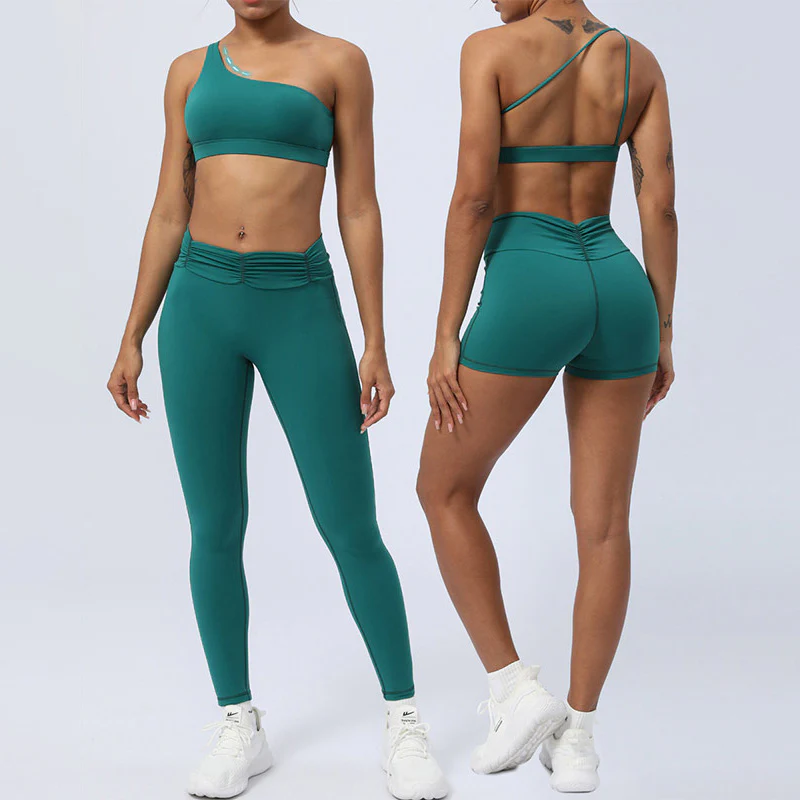 Mocoer 2Pcs Backless Asymmetrical Design Top Bra Shorts Leggings Pants Fitness Yoga Outfit Set - Mocoer