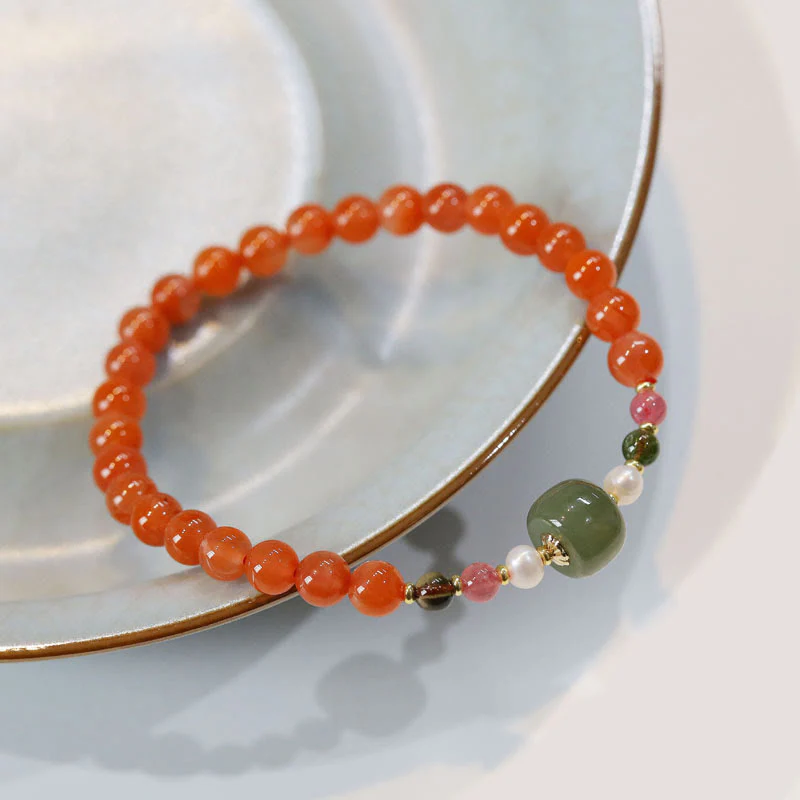 Mocoer Natural Red Agate Hetian Jade Bead Confidence Calm Bracelet - Mocoer