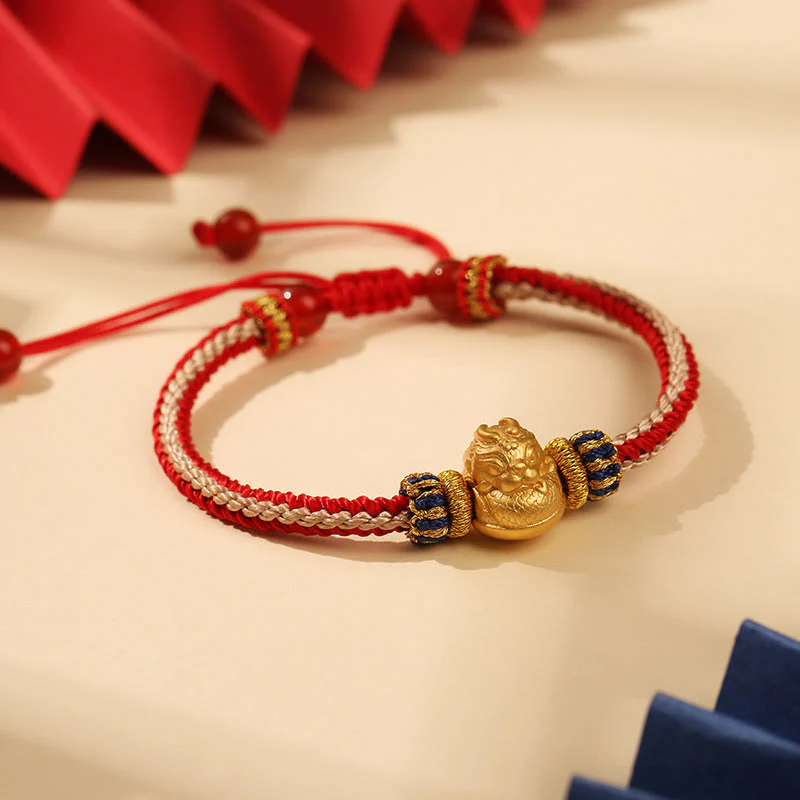 Mocoer 925 Sterling Silver Baby Dragon Luck Strength Handmade Braided Bracelet - Mocoer