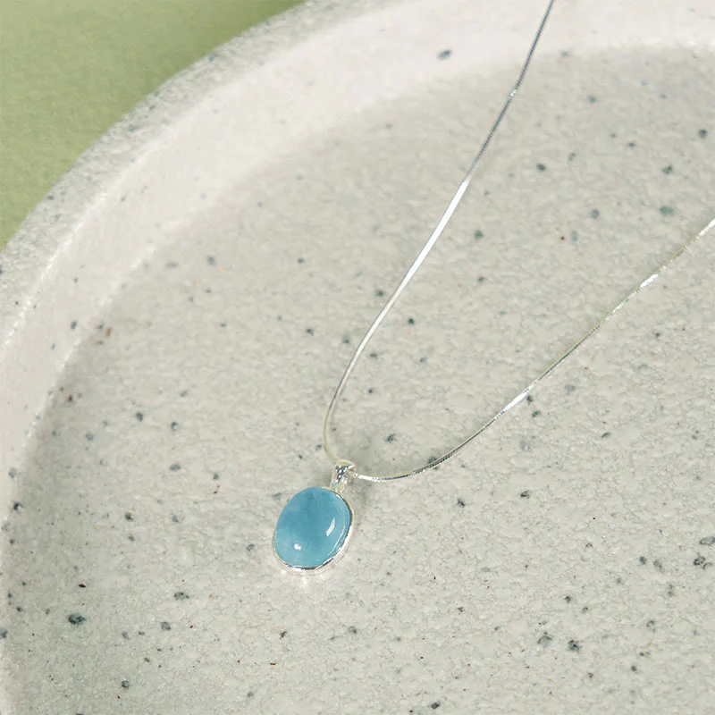 Mocoer 925 Sterling Silver Aquamarine Healing Clavicle Chain Necklace Pendant - Mocoer