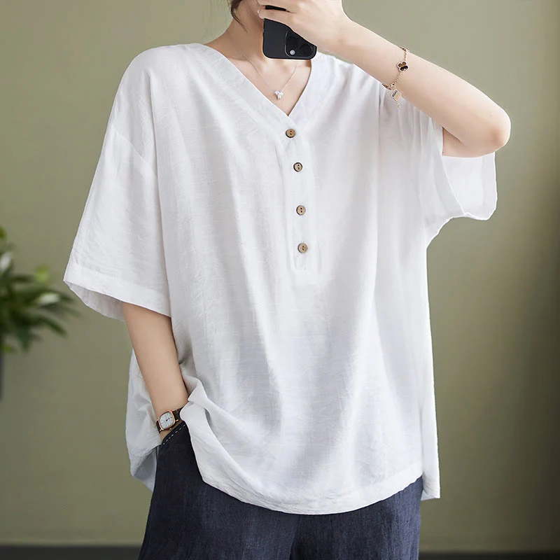 Mocoer Casual Plain Women's V-Neck Design Half Sleeve Viscose Shirt - Mocoer