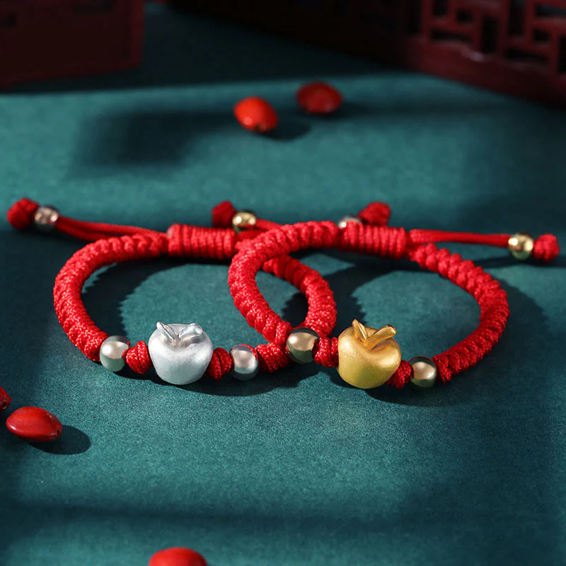 Mocoer 999 Sterling Silver Apple Red Multicolored Rope Luck Protection Handcrafted Kids Bracelet - Mocoer
