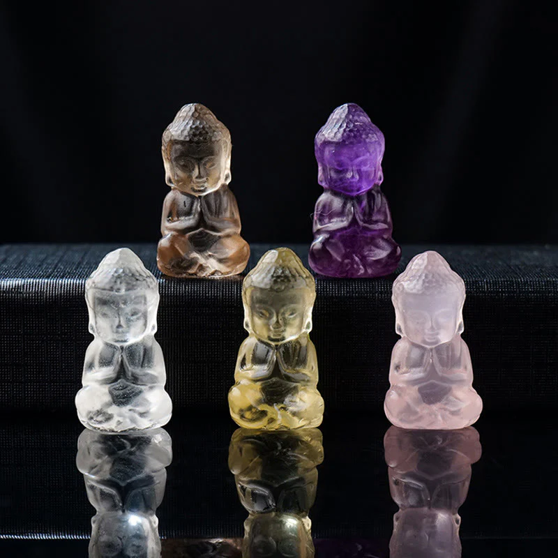 Mocoer Various Crystal Amethyst Pink Crystal White Crystal Citrine Buddha Carved Spiritual Healing Necklace Pendant Decoration - Mocoer