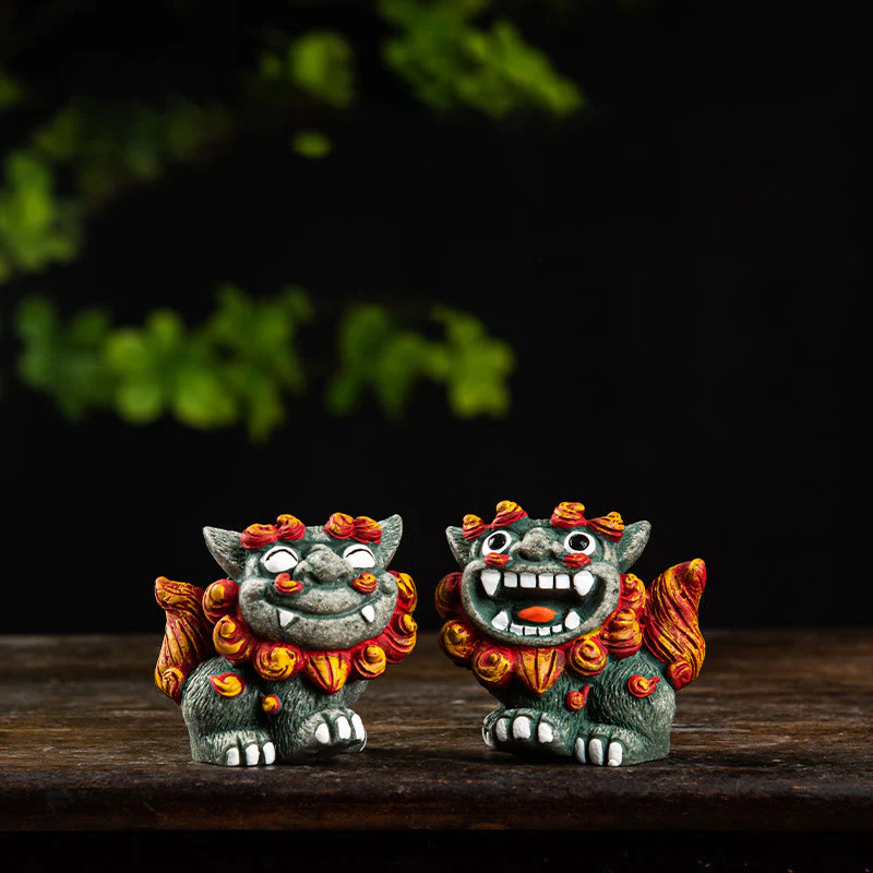 Mocoer Small Pair of Lion Fu Foo Dogs Ward Off Evil Protection Home Resin Decoration - Mocoer
