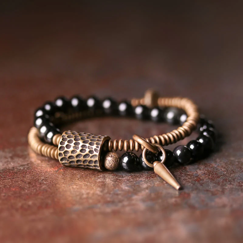 Mocoer Rainbow Obsidian Copper Inner Peace Healing Double Layer Bracelet - Mocoer