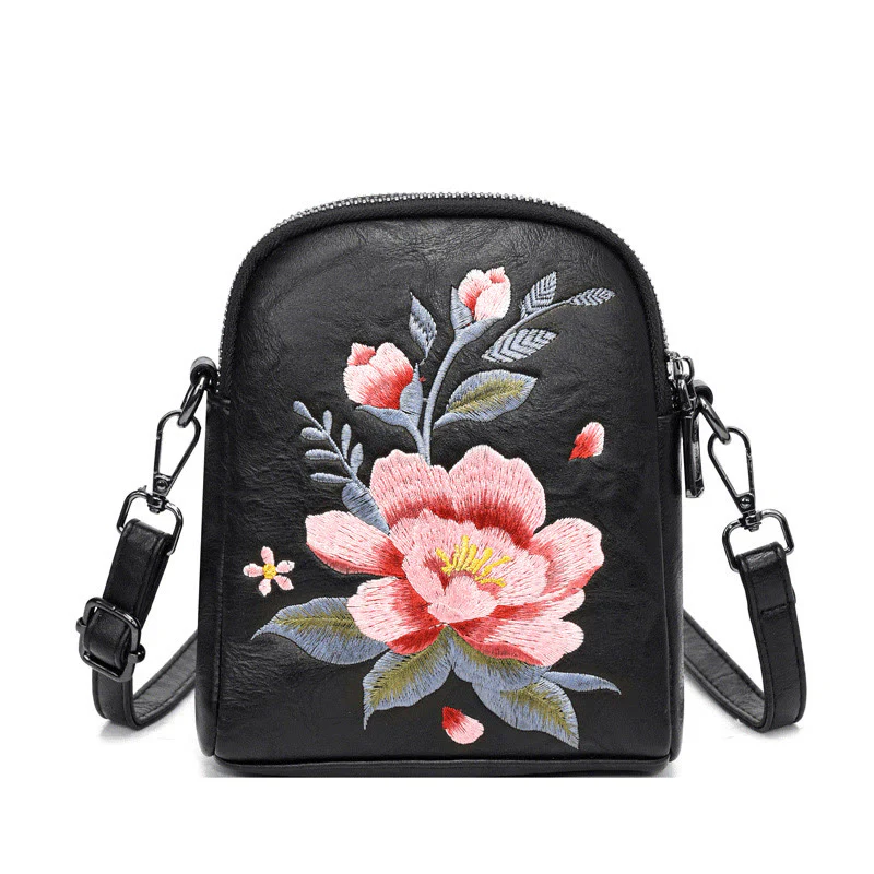 Mocoer Lotus Su Embroidery Journey Shopping Purse Shoulder Bag Crossbody Bag - Mocoer