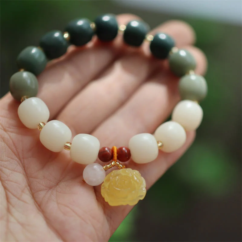 Mocoer Gradient Bodhi Seed Amber Lotus Peace Bracelet - Mocoer